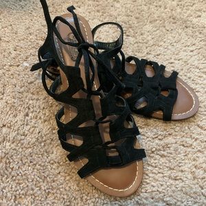 Black Lace Up Sandals